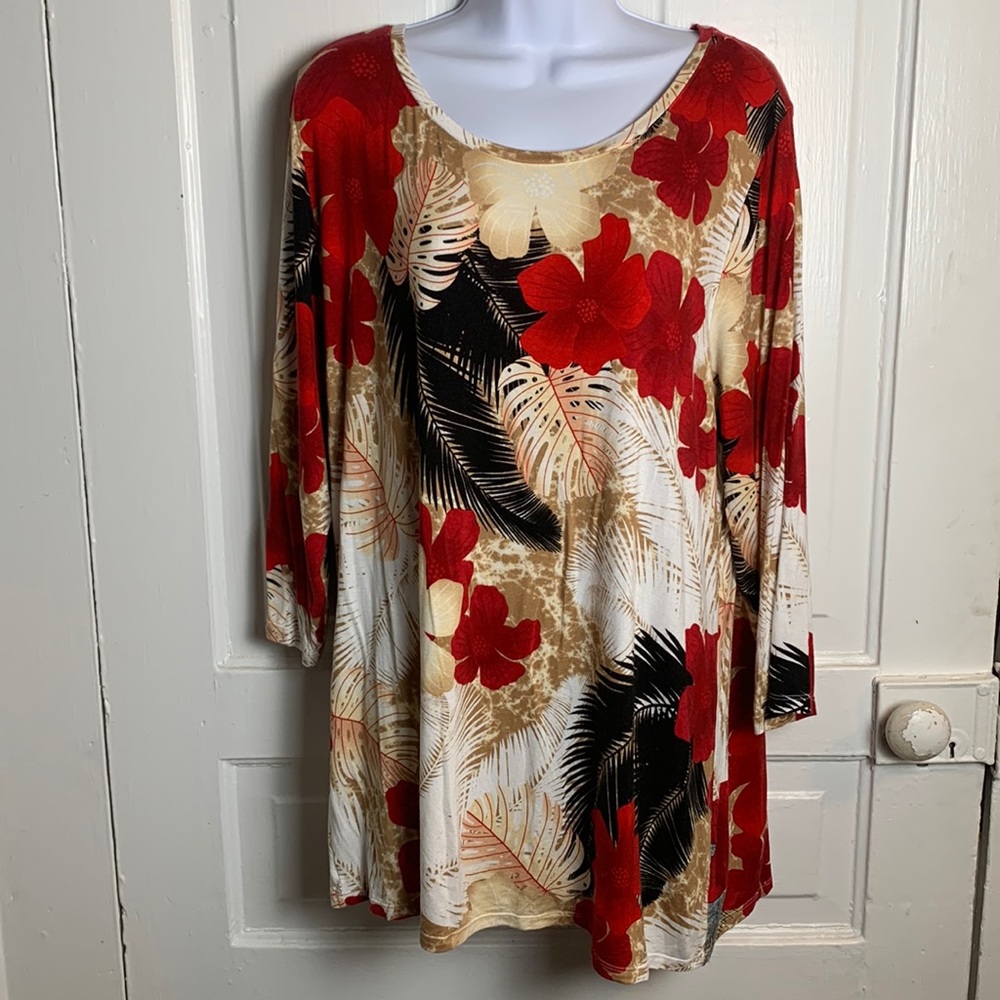 High Fifth Tropical Floral and Leaf Print Tunic Blouse Size 1X